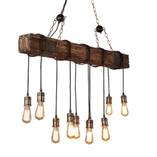 Candelabro de madeira natural com cercadura lâmpada suspensa industrial decoração vintage